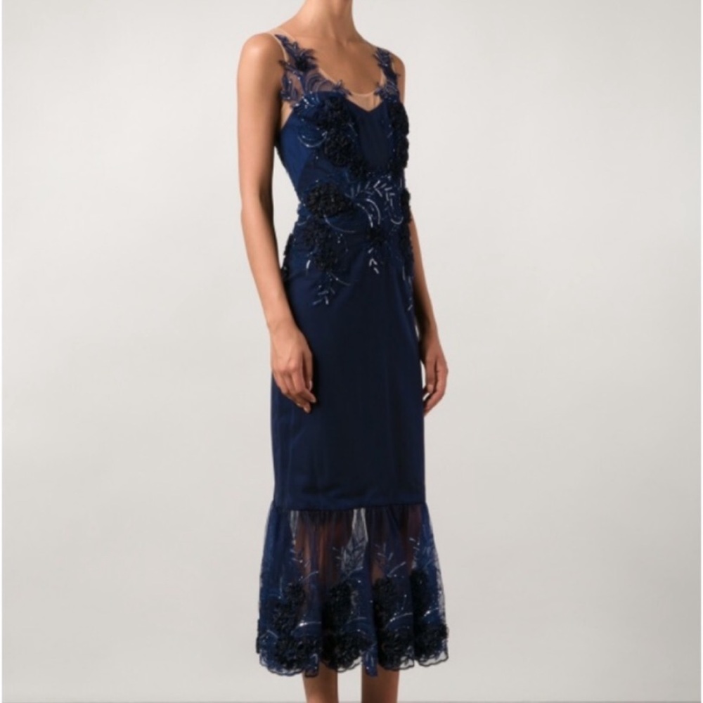 Marchesa Notte Navy MIDI dress *flaws*